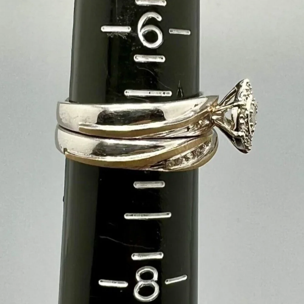 BEAUTIFUL BEGINNINGS Diamond Accent Engagement Bridal Set 14k Gold and Sterling - Picture 3 of 4